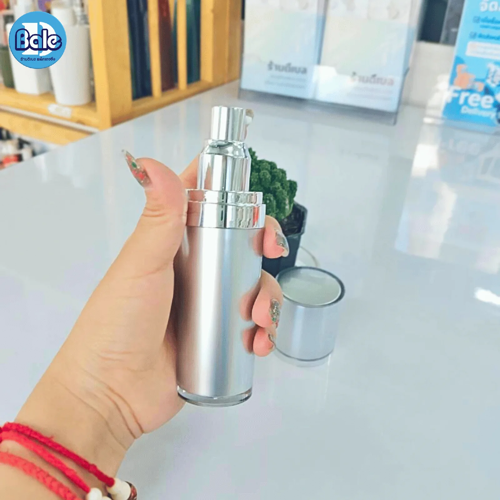 pu0013 ขวดปั๊มสูญญากาศ รุ่น ขนาด 30ml. สีเงิน 30ml.