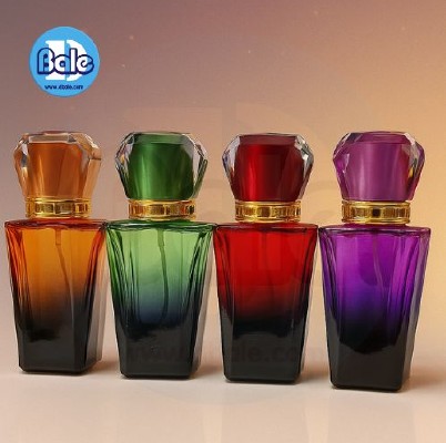 jpf187 30ml. ขวดแก้วน้ำหอมทรงเพชร สีน้ำเงิน, ม่วง, แดง, ส้ม, เขียว, ชมพู