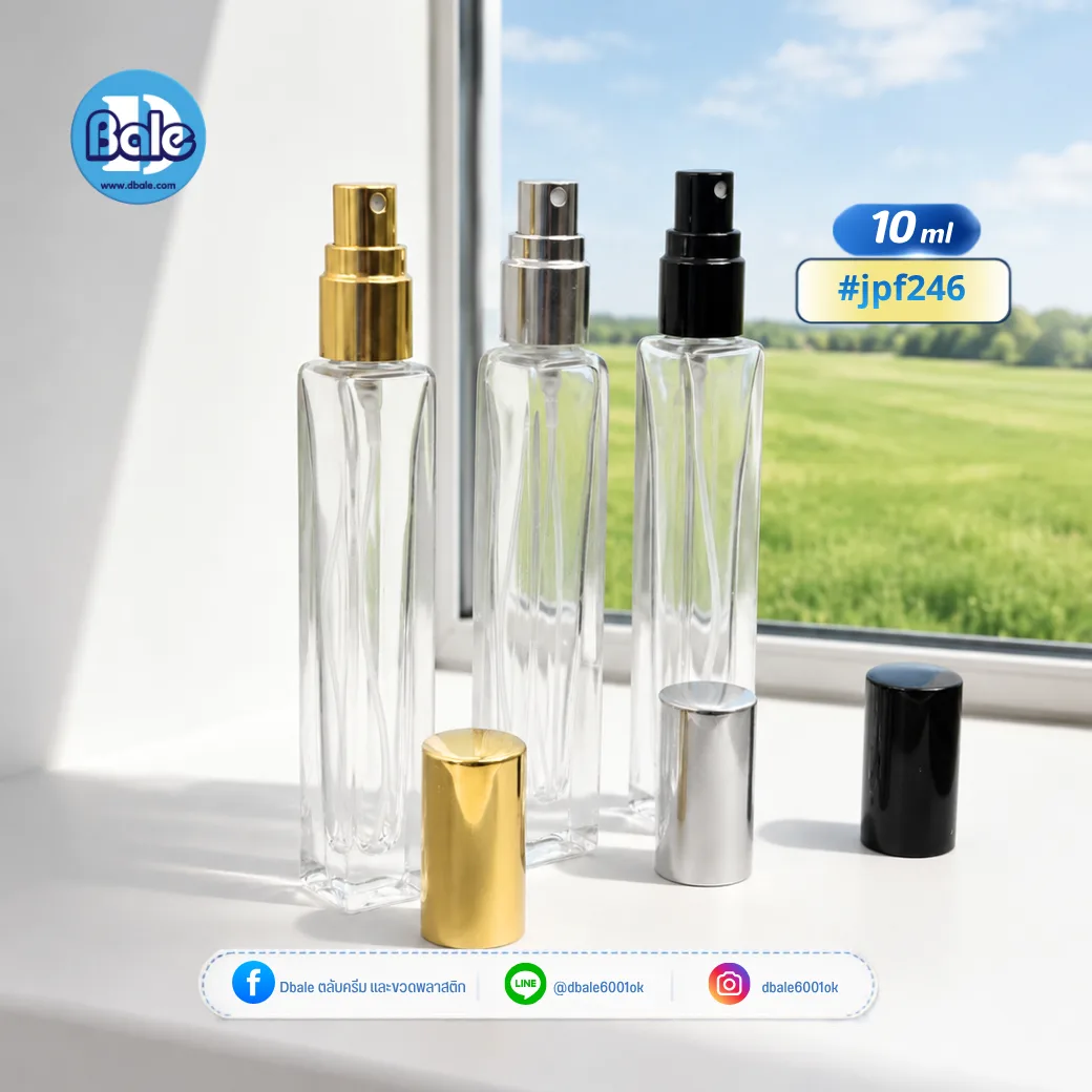 jpf246 10ml. ขวดแก้ว สเปรย์ สีใสทรงเหลี่ยม