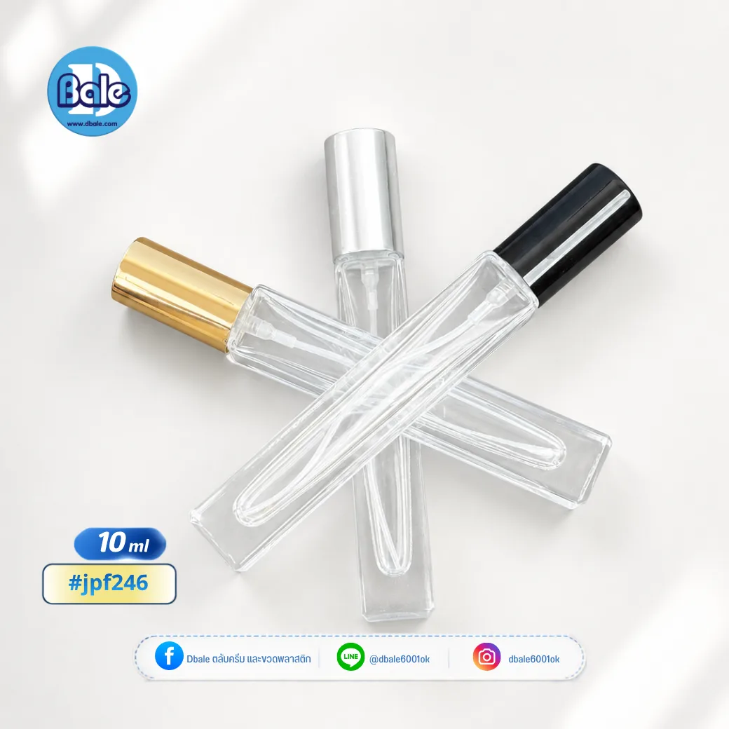 jpf246 10ml. ขวดแก้ว สเปรย์ สีใสทรงเหลี่ยม