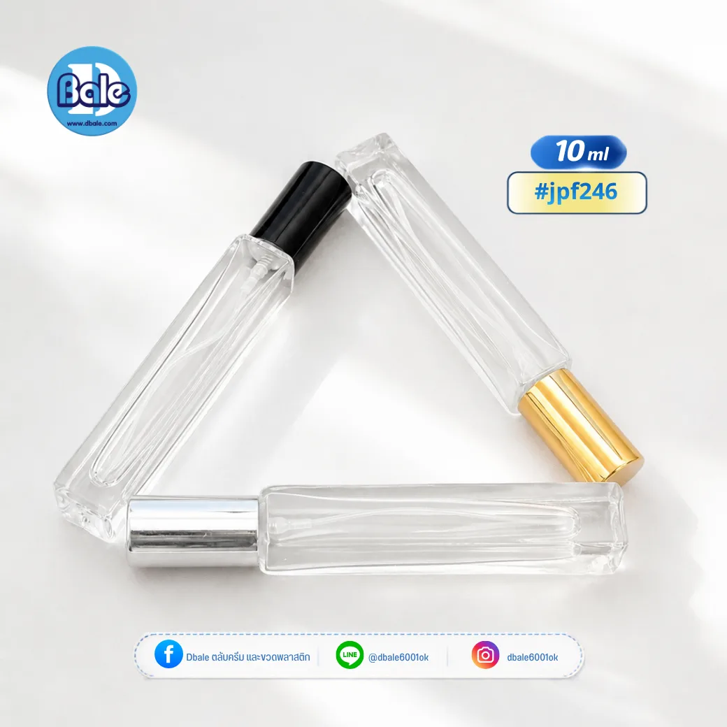 jpf246 10ml. ขวดแก้ว สเปรย์ สีใสทรงเหลี่ยม