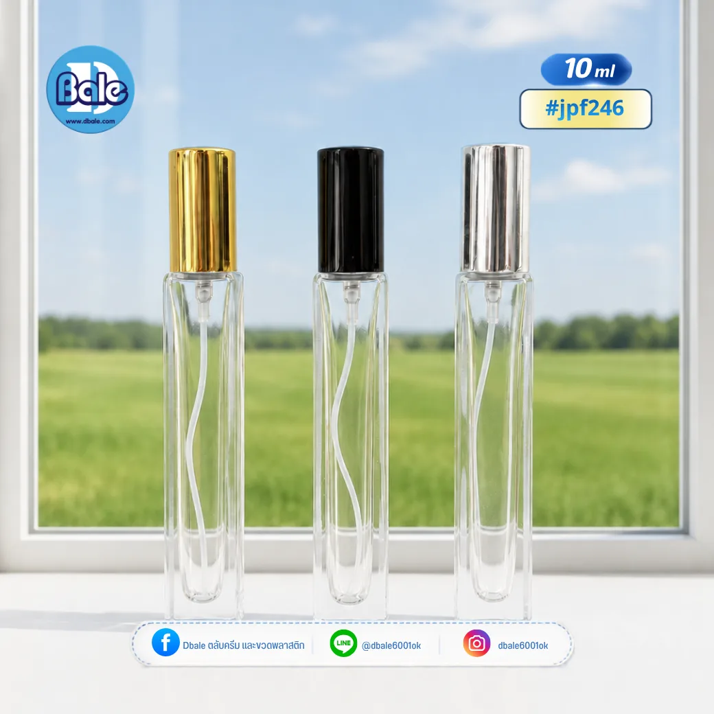 jpf246 10ml. ขวดแก้ว สเปรย์ สีใสทรงเหลี่ยม