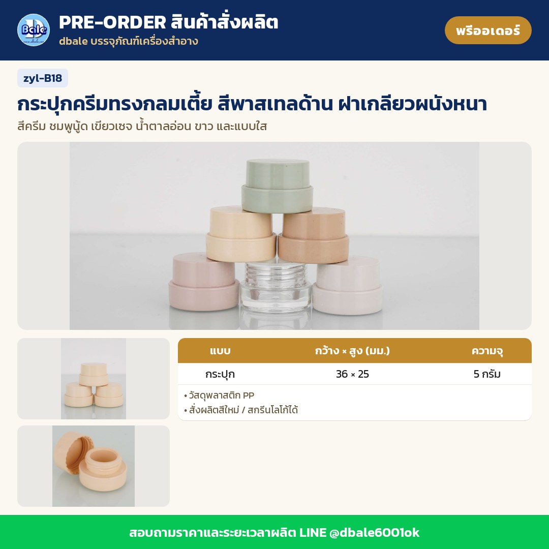 zyl-B18 กระปุกครีมทรงกลมเตี้ย สีพาสเทลด้าน ฝาเกลียวผนังหนา (พรีออเดอร์)